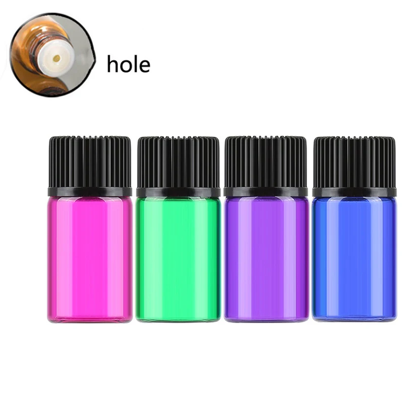 

1ml/2ml/3ml/5ml colours hole Glass Essential Oil Bottle Thin Glass Small Amber Perfume Oil Vials Sample Test Bottle 100pcs