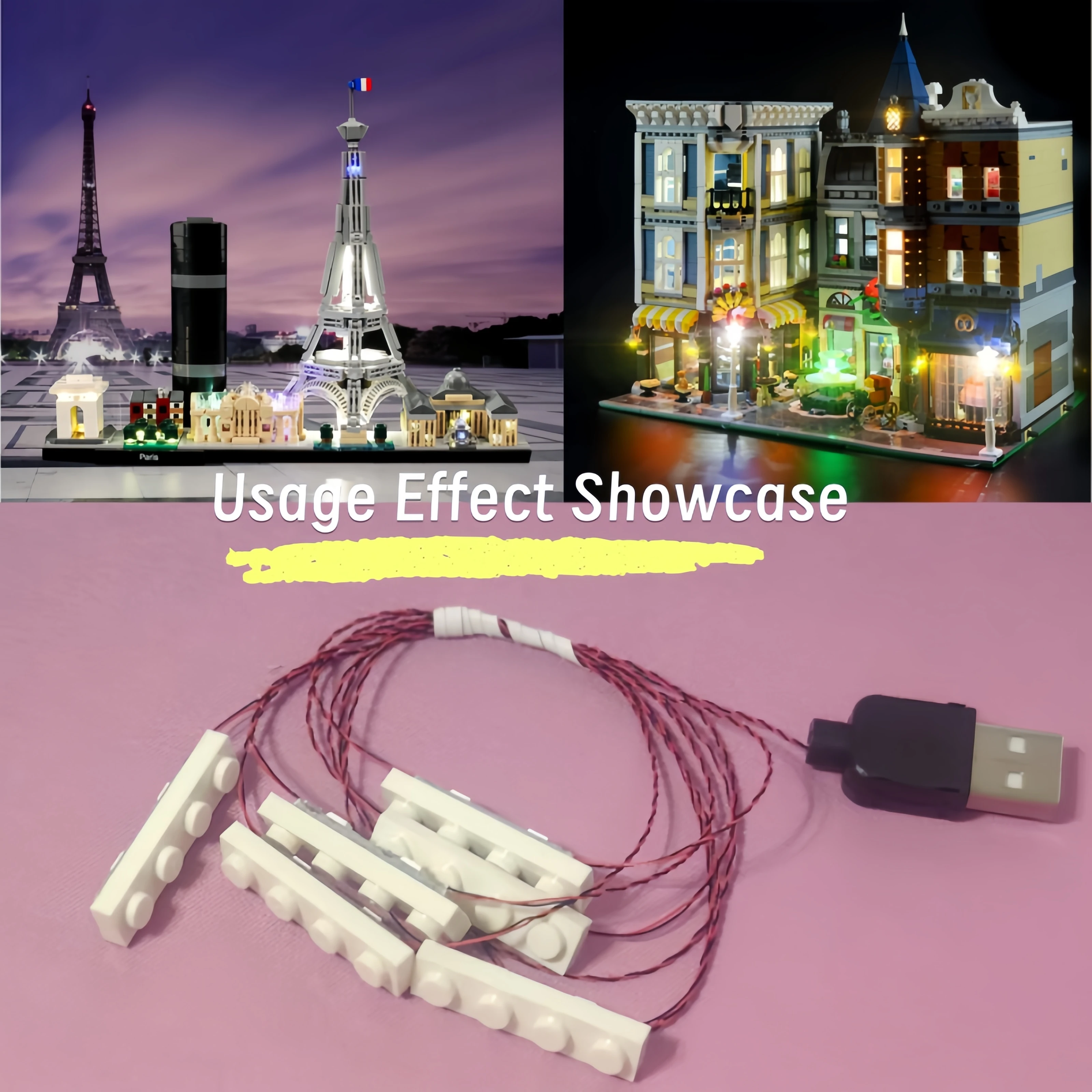 مجموعة إضاءة مكعبات البناء 1X4 - متوافقة مع العلامات التجارية الكبرى، مجموعة تعديل إضاءة كتلة الألعاب Moc، تعمل بمنفذ USB