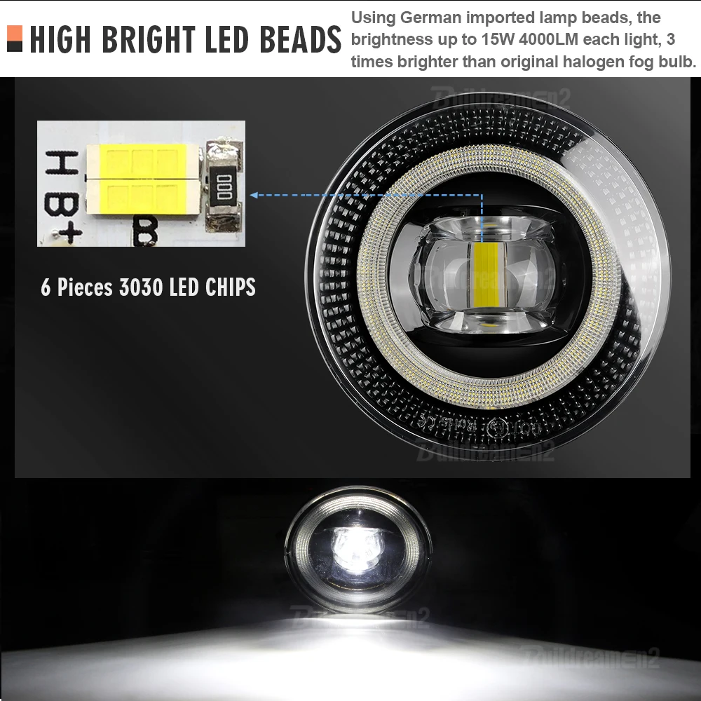 2IN1 Function Car LED Fog Light + Angel Eye Daytime Running Lamp 30W 8000LM For Ford Escape Hybrid 2007 2008 2009 2010 view 5