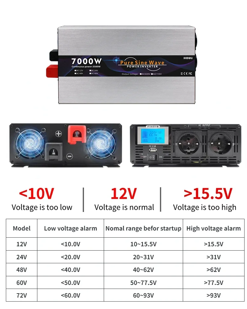 HOULI car power inverter dc 12v 24v 48v 60v to 110v 220v ac converter 7000w solar inverter power dc to ac price