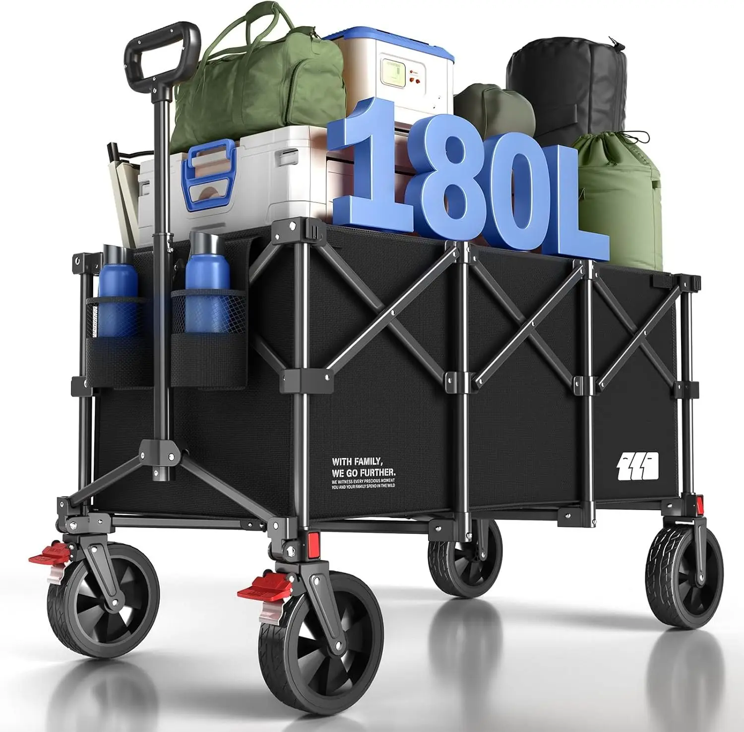 

Складная тележка-вагончик с тормозом, объем 180 л, выдерживает 200 кг, для кемпинга, сада, спорта