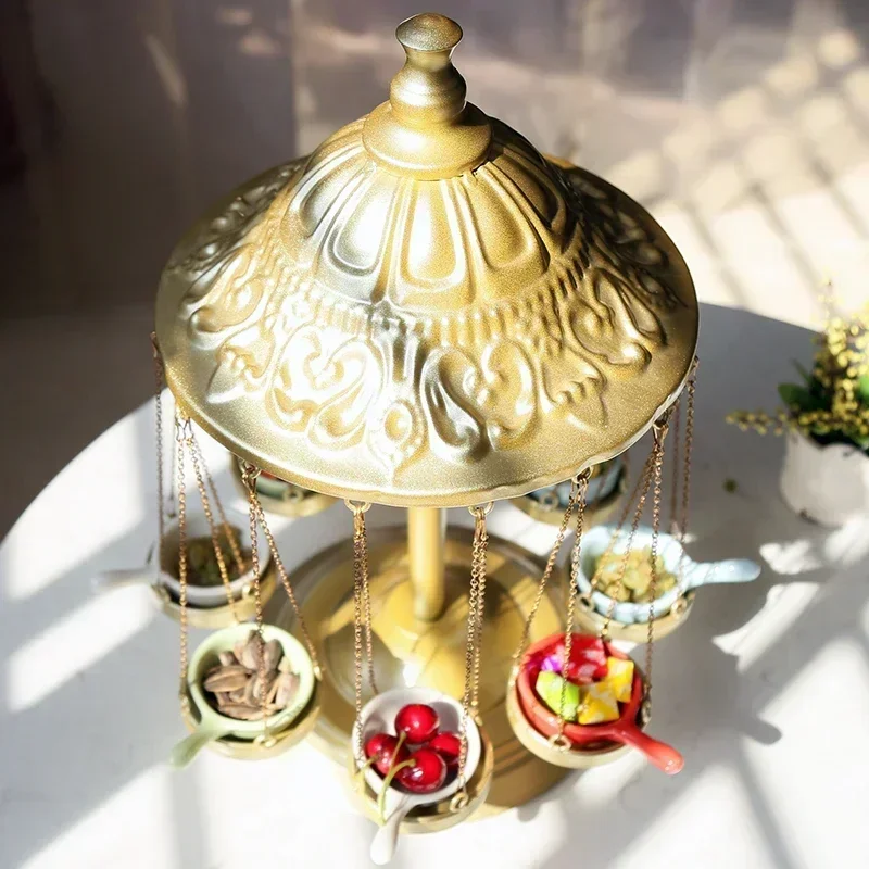 Durable and sturdy Creative custom wrought iron tableware carousel dessert cake stand western restaurant DIY table display stand