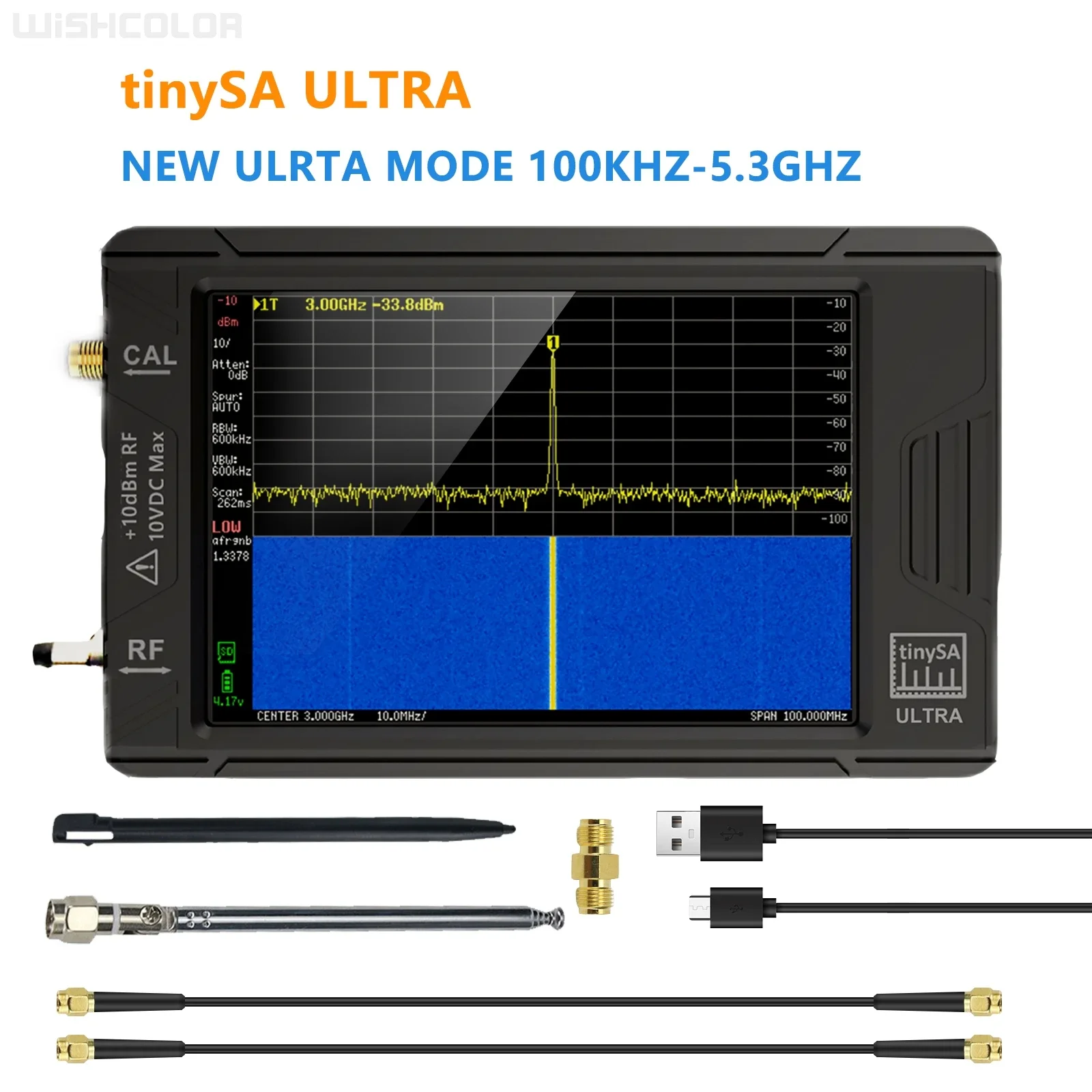 Wishcolor New ULTRA 100k-5.3GHz RF Signal Generator Handheld Tiny Spectrum Analyzer with 4inch Display for tinySA