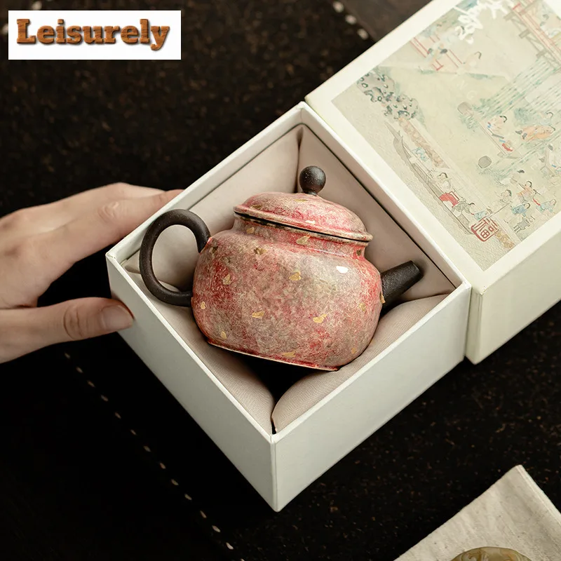 155ml Handmade Rock Mineral Colored Pottery Teapot Teapot Point Gold Small Pot Tea Brewing Kettle Drinkware Accessories Craft