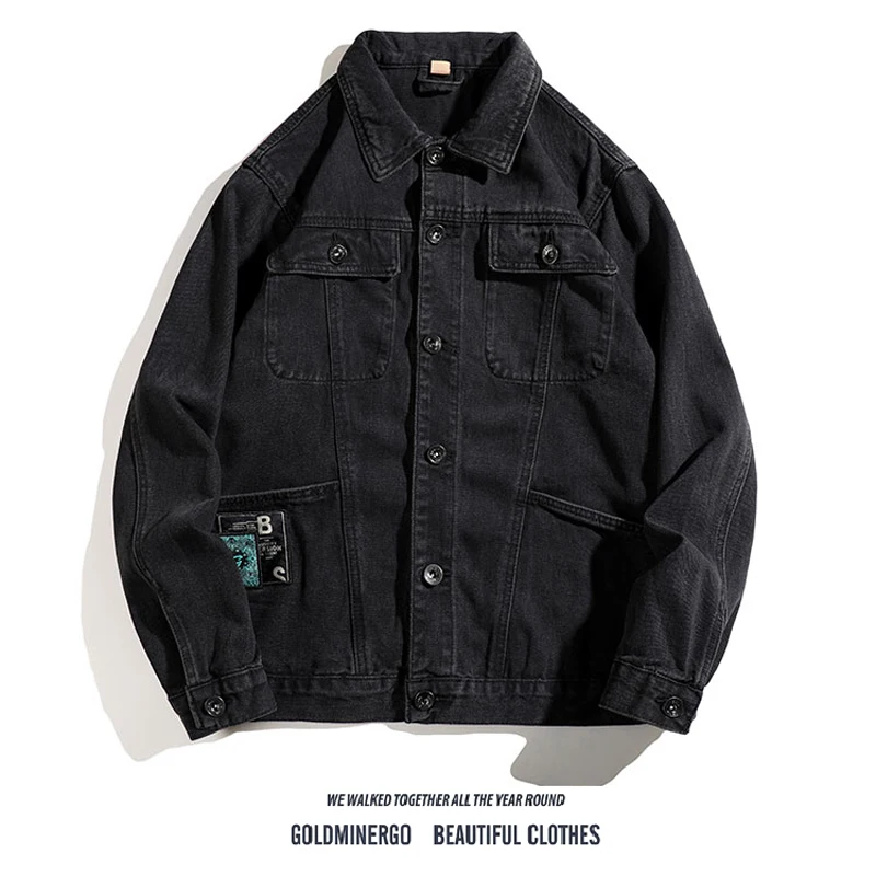 

Retro Washed Denim Jacket for Men Loose Fit Spring Autumn Stylish Brand Casual Workwear Multi Pocket Long Sleeve Youth Trend