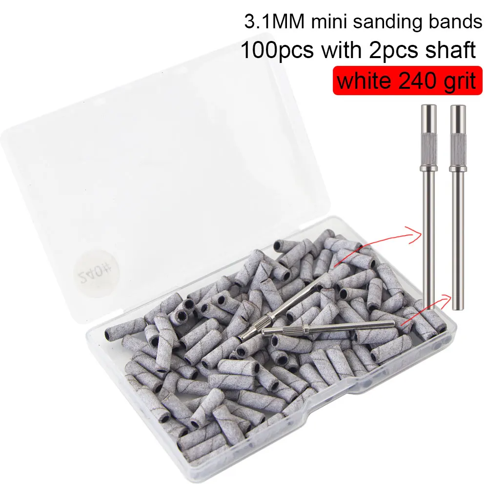 100 Uds. Mini bandas de lijado pequeñas de 3,1mm con 2 uds. Juego de brocas de mandril para quitar esmalte de uñas accesorios de herramientas de Gel