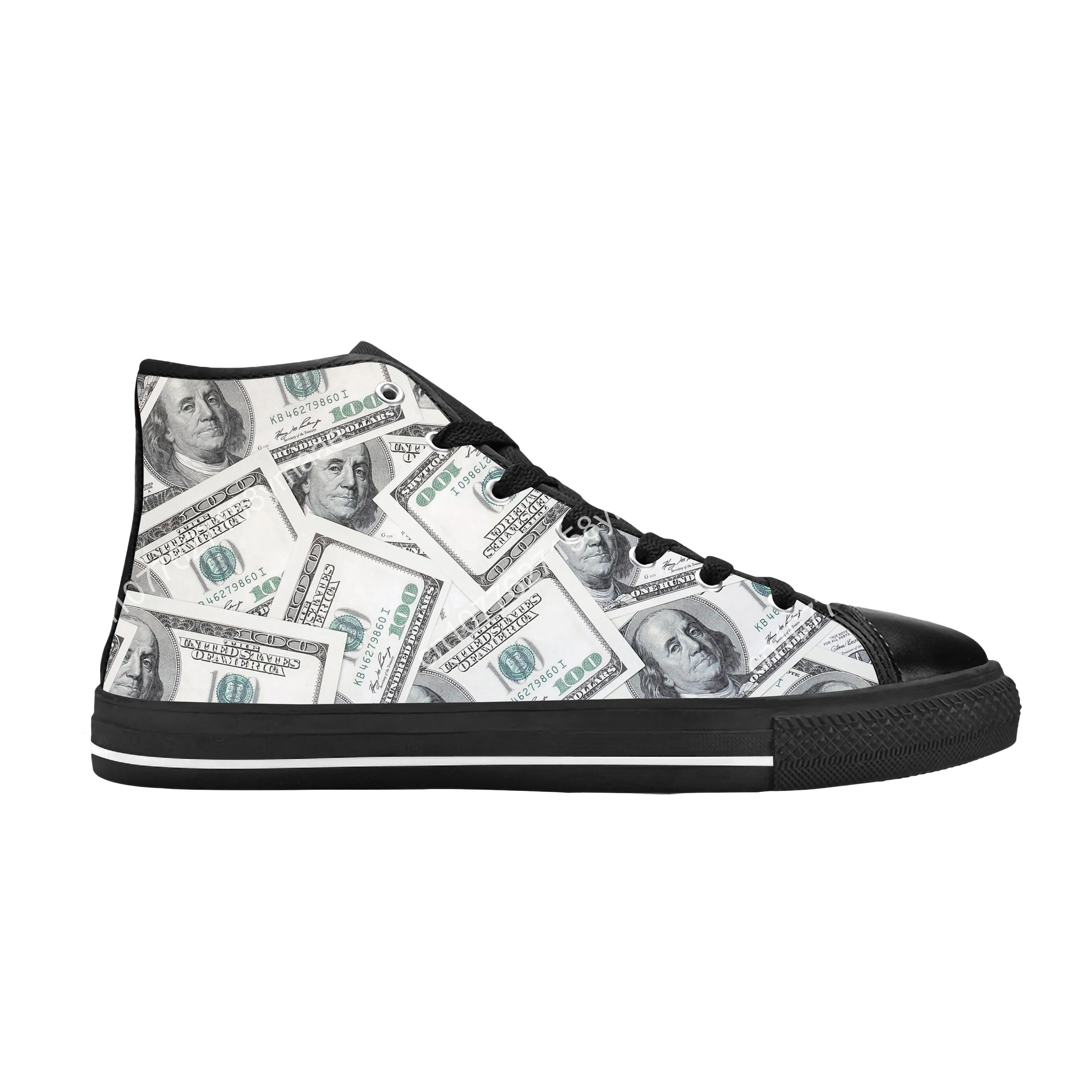 Gothic Dollar Bills Dollars Money Pattern Fashion Casual Cloth Shoes High Top Comfortable Breathable 3D Print Men Women Sneakers