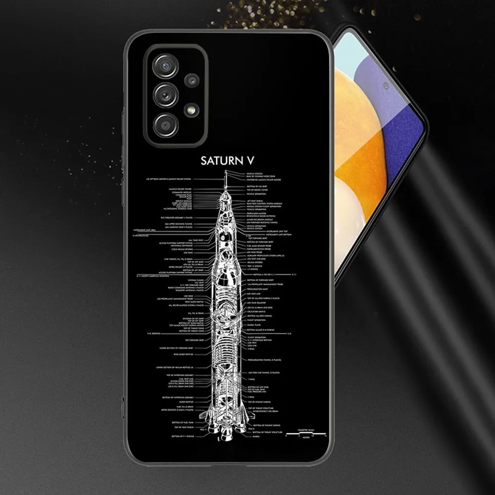 Space Rocket Satellite Launcher Phone Case For Samsung Galaxy A13,A21s,A22,A31,A32,A52,A53,A71,A80,A91 Soft Black Phone Cover