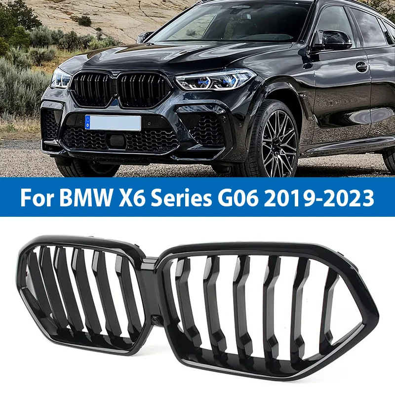 

For BMW X6 Series G06 2019-2023 Car Front Bumper Kidney Grill Single Double Slat ABS Replacement Racing Grille Auto Accessories