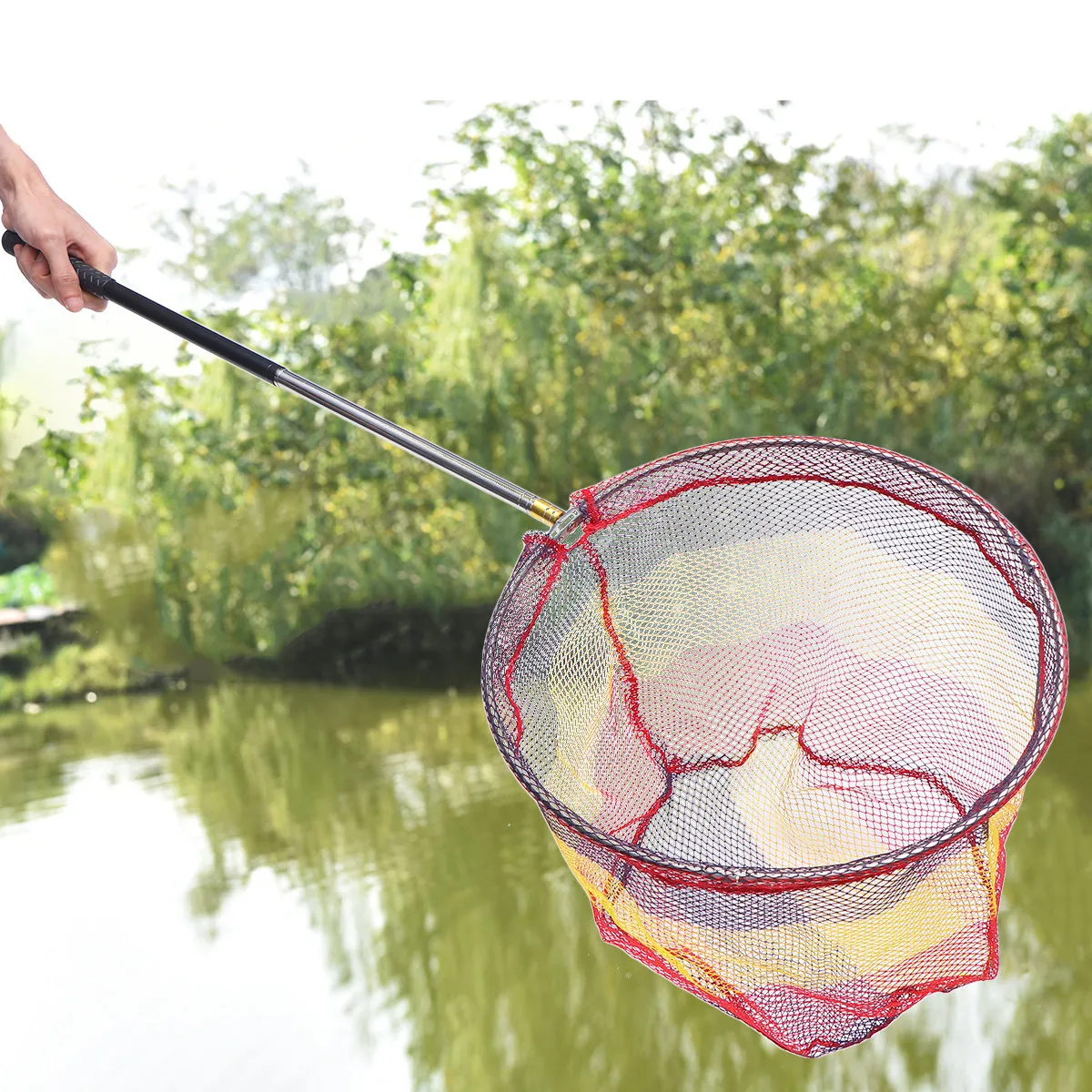 

5-Section Extendable Fishing Net Pole Stainless Steel Frame 40Cm Vibrant Color Mesh Net Compact Portable for All Anglers Men
