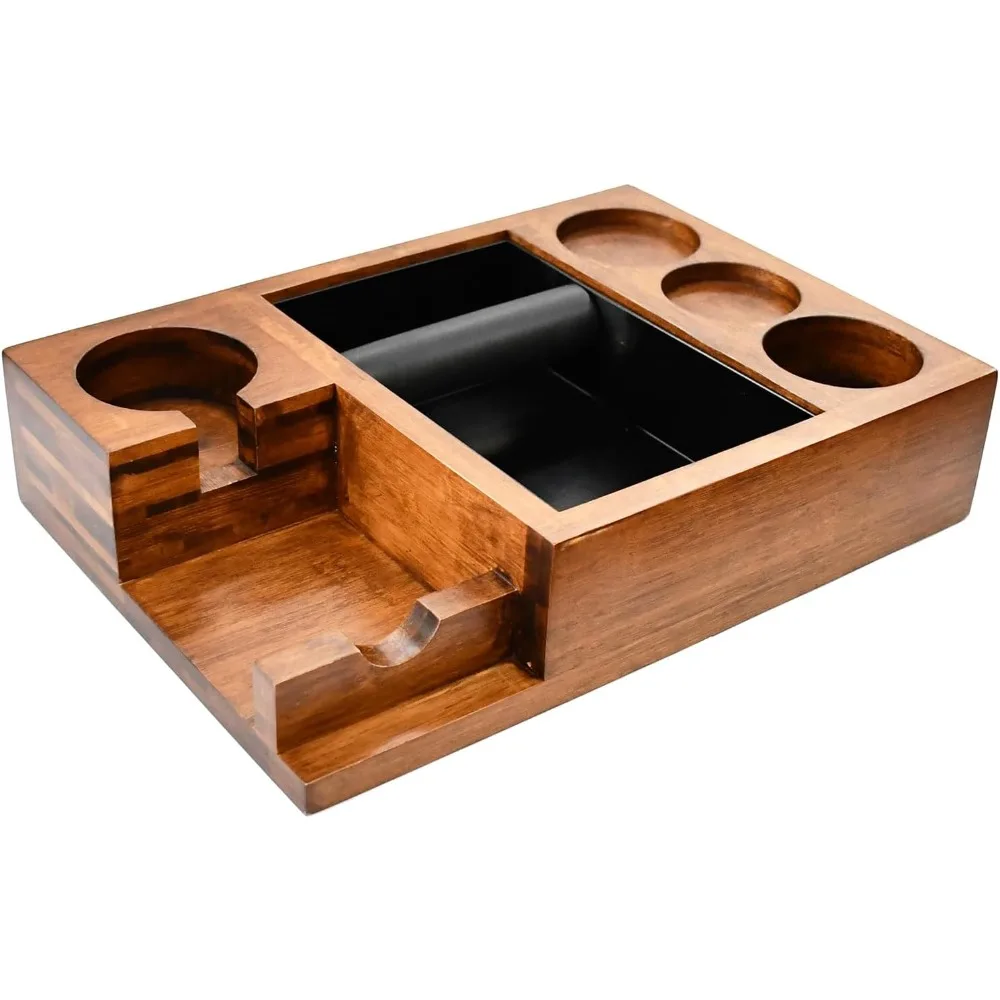 

Large 13.4 Espresso Knock Box and Tamping Station, Solid Wood Organizer for 51-58MM Tamper and Accessories