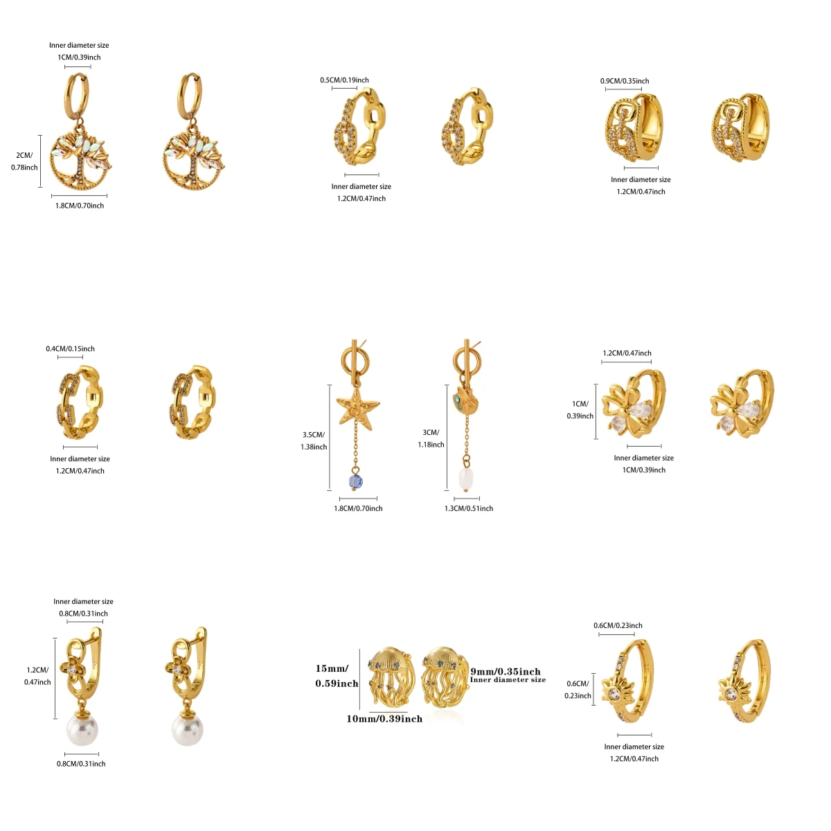 Goldfarbene Kupfer-Blumen-Huggie-Creolen für Damen, mit klaren Zirkonia-Steinen, hohlen Blütenblättern, zarter Blumen-Ohrringe, Hochzeitsschmuck, Geschenk – Detail 2