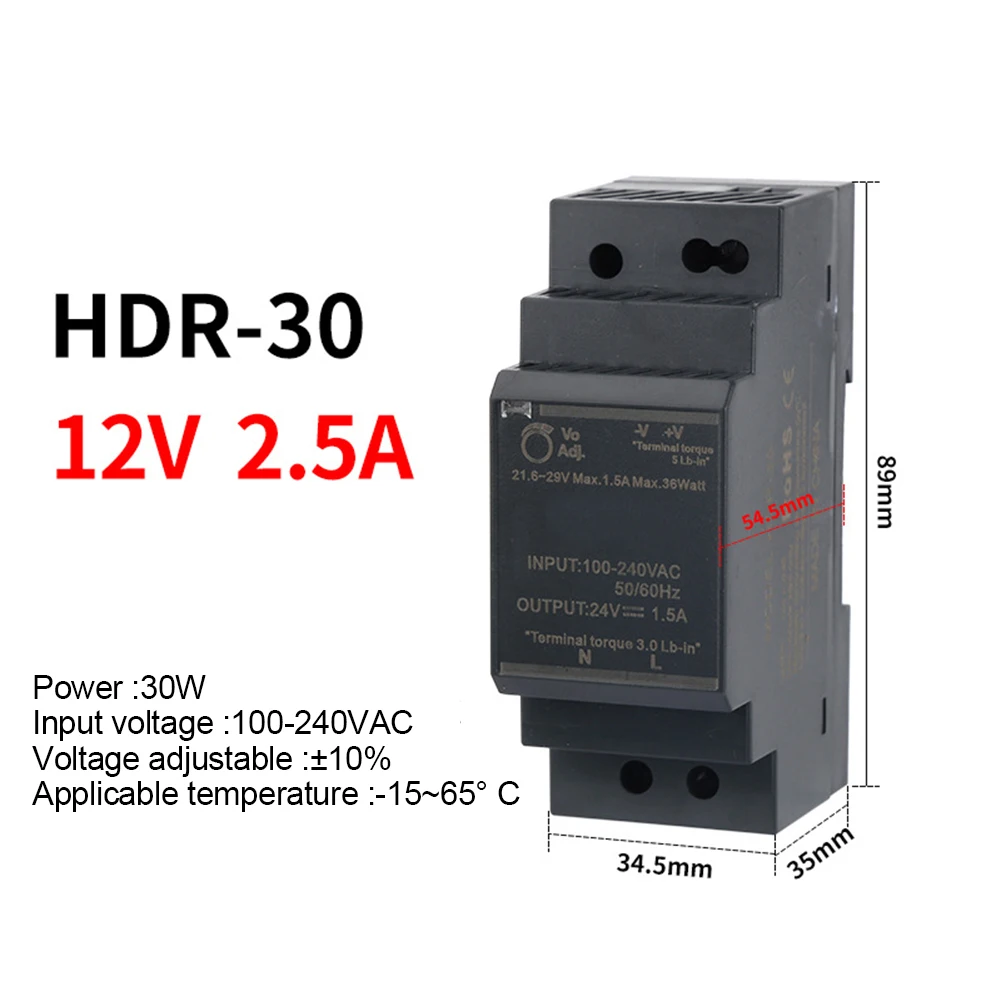 Rail Power Supply Switch PC Flame Retardant Switching DC Power Supply DC Switching Power Supply HDR-15-12/HDR-15-24/HDR-30-12