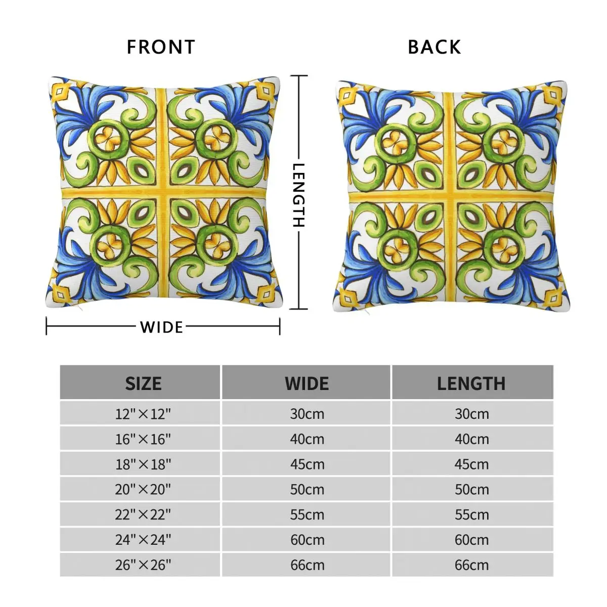 Green Ornate Floral Mediterranean Sicilian Tile Square Pillowcase Cushion Cover Pillow Case Throw Pillow Cover for Home Bedroom