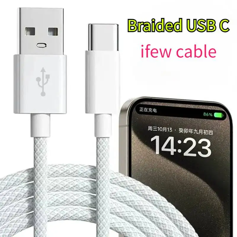 

USB C Cable Type C Charger Cables Fast Charging USB A To Type C Nylon Braided Cord for Apple IPhone 15 16 17 Pro Max Wire Line