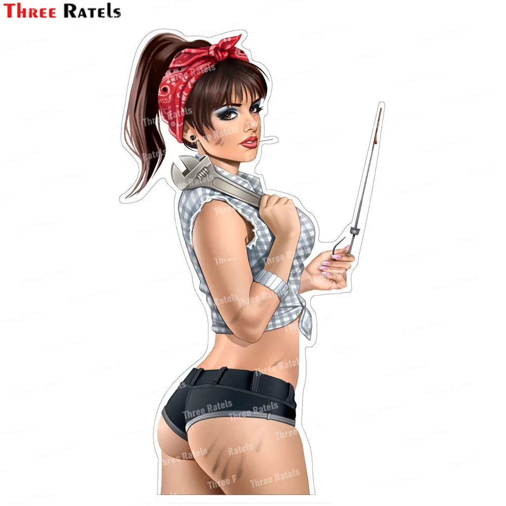 Three Ratels L167 Pinup Sticker Mechanic Girl Car Sticker Workshop Screwdriver Tuning Decals