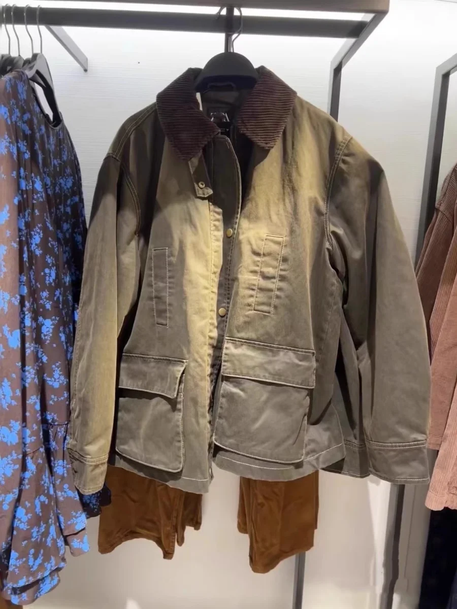 Amerikanischen Sle Lose Wachs Leder Jaet frauen Faion Herbst Winter Neue Ankunft Flip Kragen Samt Kragen ort Mantel