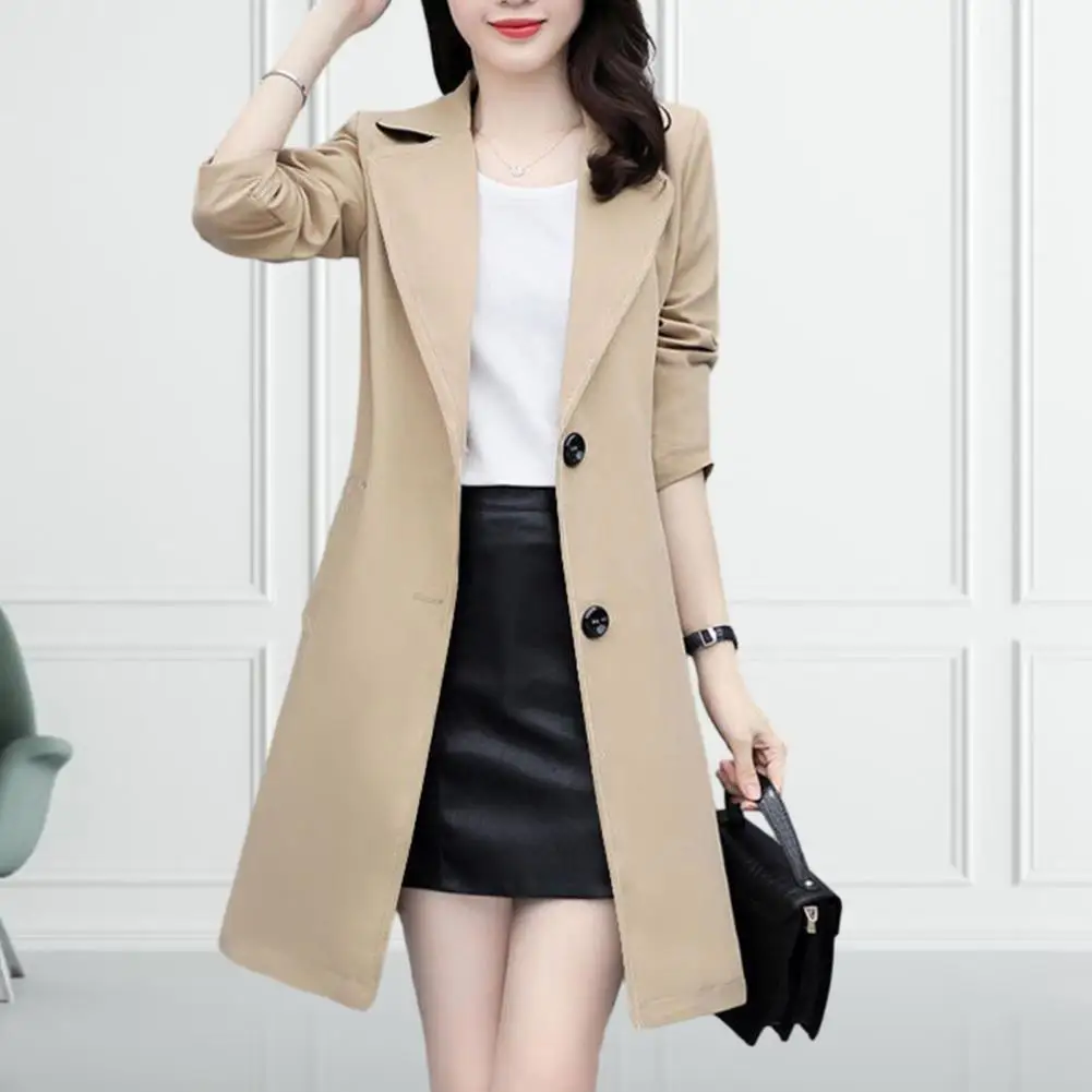 

Fall Business Coat Formal Business Style Women's Trench Coat Lapel Cardigan with Double Buttons Mid Length Pockets Women Solid