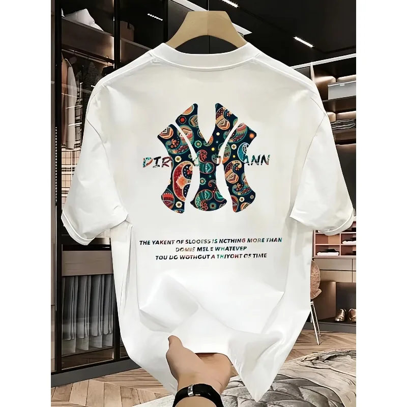 Men's Summer Printed T-shirt High-quality Casual Versatile and Trendy T-shirt Outdoor Sports Breathable Cotton Round Neck