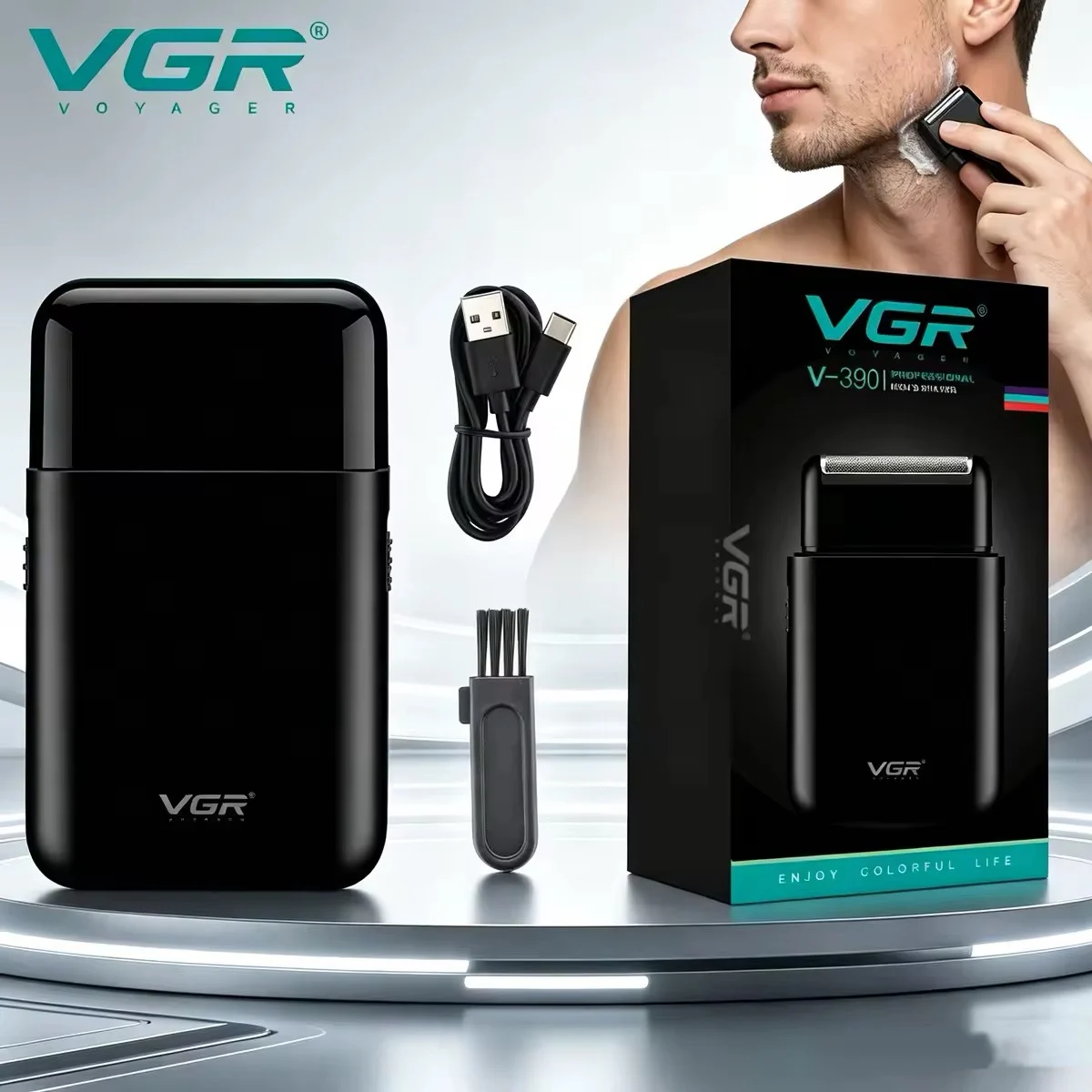 VGR Afeitadora hombre Afeitadora Eléctrica de hombre Afeitadora eléctrica Profesional Afeitadora de láminas Inalámbrica Máquina de afeitar Portátil Recortadora de barba Mini Afeitadora eléctrica para hombre V-390
