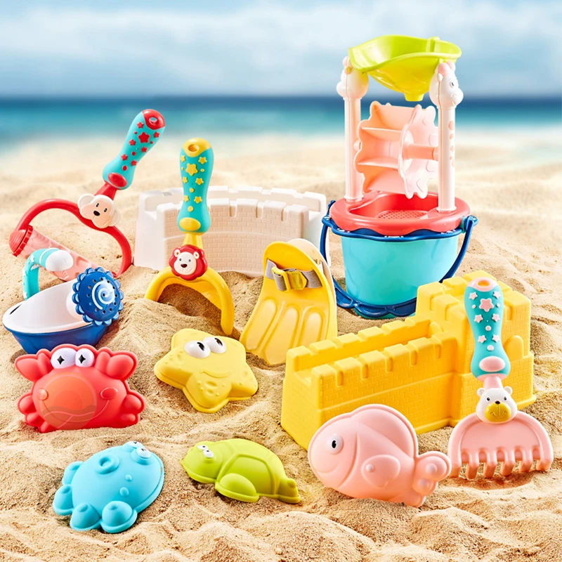 Kids Beach Toys Summer Water Play Sand Bucket Shovel Silicone Sandbox Cube Accessories Bag Outdoor Sea Game For Children Gifts