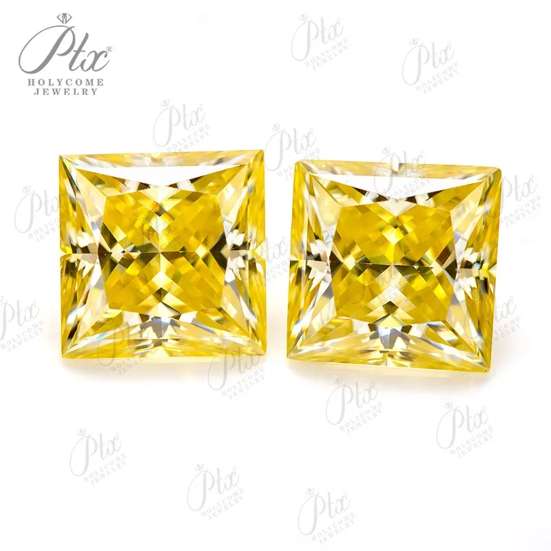 

Moissanite Stone Brilliant Yellow Princess Cut VVS1 Lab Created Diamond GRA Certificate Charms Rings Earrings DIY Jewelry Making