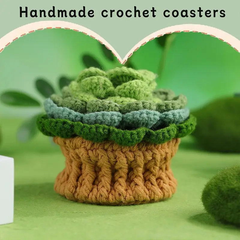 

Summary of Coaster Series Crochet Material Packs New Practical Designs DIY Hand-knitted Green Plant Ornaments