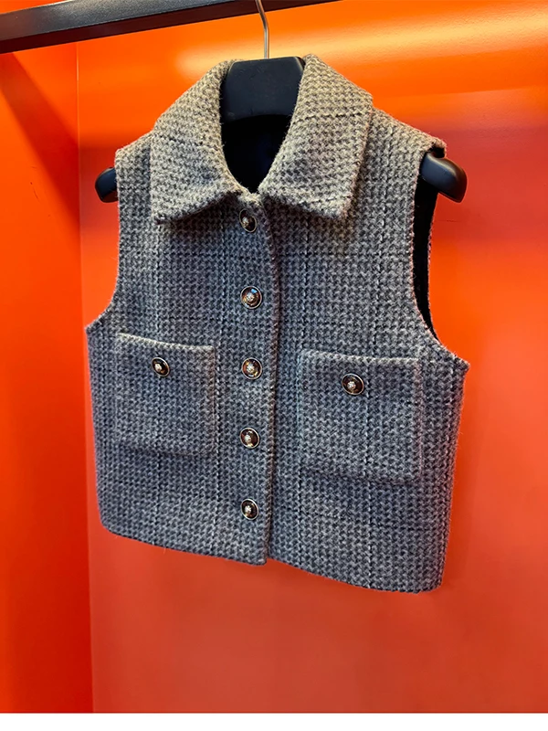 

Faionable Svel Vest Women's Pure Color Street Sle ort Zipper Collar Single Button Faion Trend Summer 2025