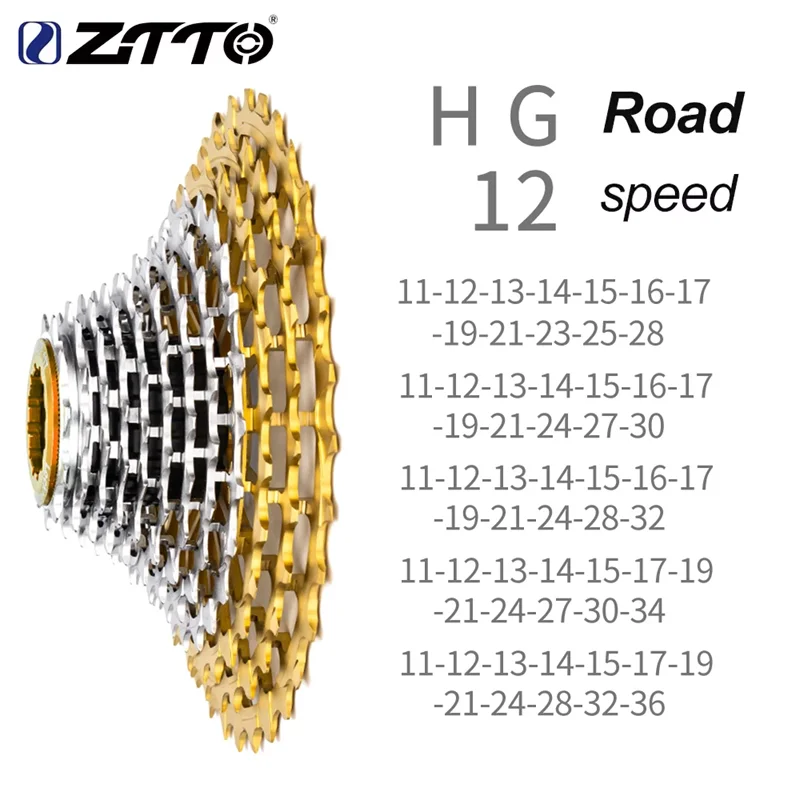 

Кассета ZTTO для шоссейного велосипеда HG, ультралегкая, 11-28/30/32/34/36T, 112-146 г, 11/12 скоростей, золотисто-серебристая, для гравийных велосипедов K7