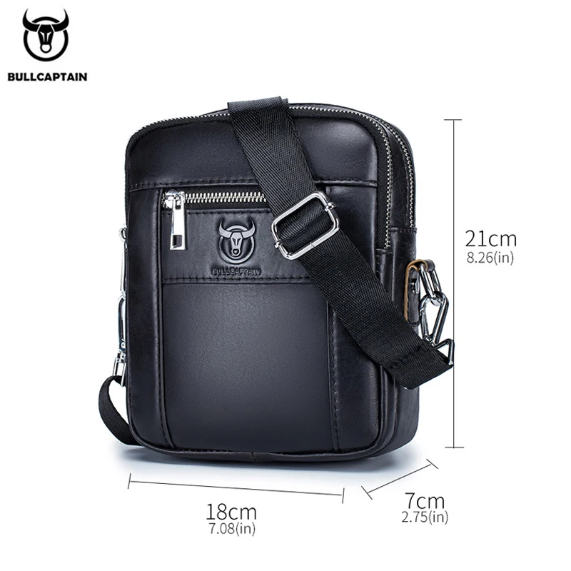 BULLCAPTAIN Casual Men\'s Bags Leather Shoulder Bag Business Men\'s Satchel Compact Mini Messenger Bages Men 09