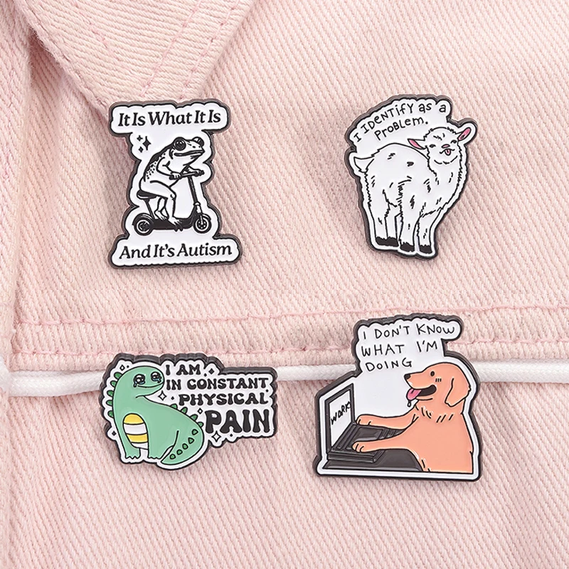 Konstante körperliche Schmerzen Emaille Pins Nette Golden Retriever Dinosaurier Schafe Frosch Tier Brosche Revers Abzeichen Schmuck Geschenke Für Freunde