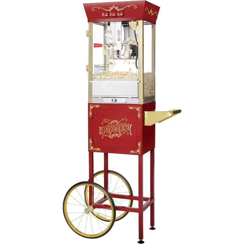 Matinee Popcorn Machine with Cart - 8oz Popper with Stainless-Steel Kettle, Warming Light, and Accessories by Great Northern