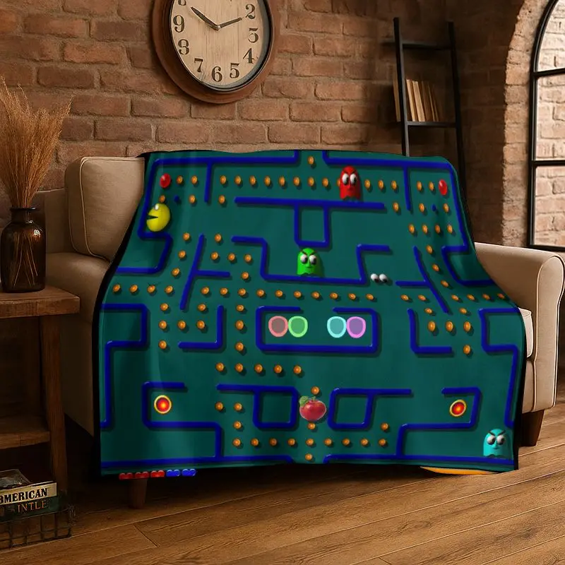 Retro P-Pacman Game Soft Flannel Throw Blanket,Cozy Blanket for Bed,Couch,Sofa,Bedroom,Living Room,Travel,Picnic  Camping