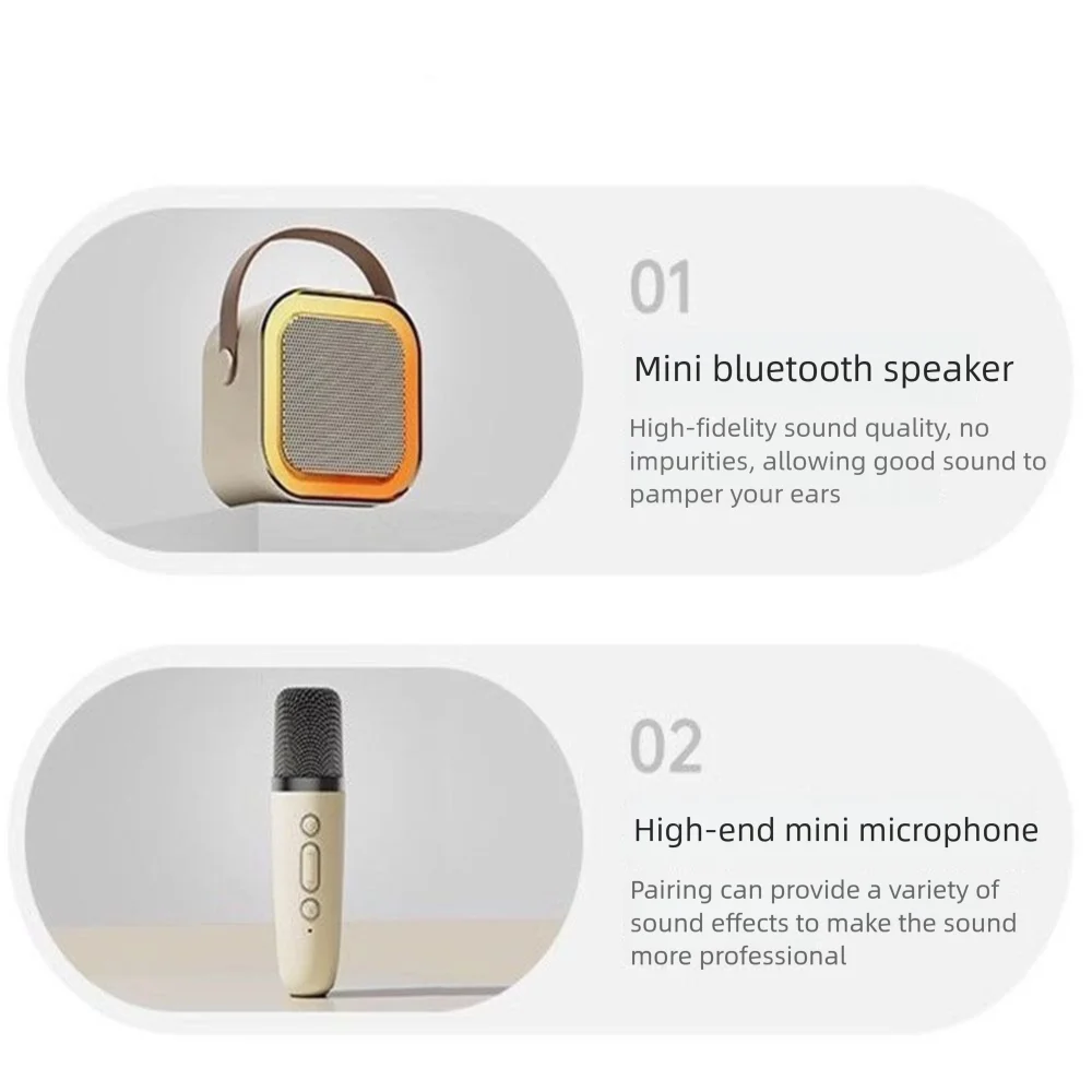 Bluetooth Audio Mini Karaoke Machine with 1/2 Wireless Microphones USB Rechargable Portable Bluetooth Speaker Fun Toys K12