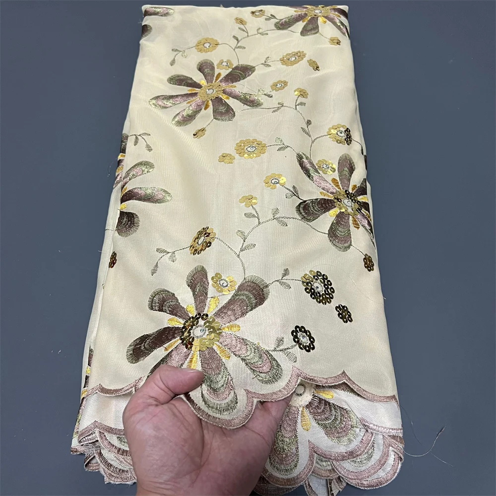 

2025 African Nigerian High-Quality Sequins Tulle for Prom Dresses Embroidery Beads Sewing Lace Fabric Net Cloth 5Yard ZJ051