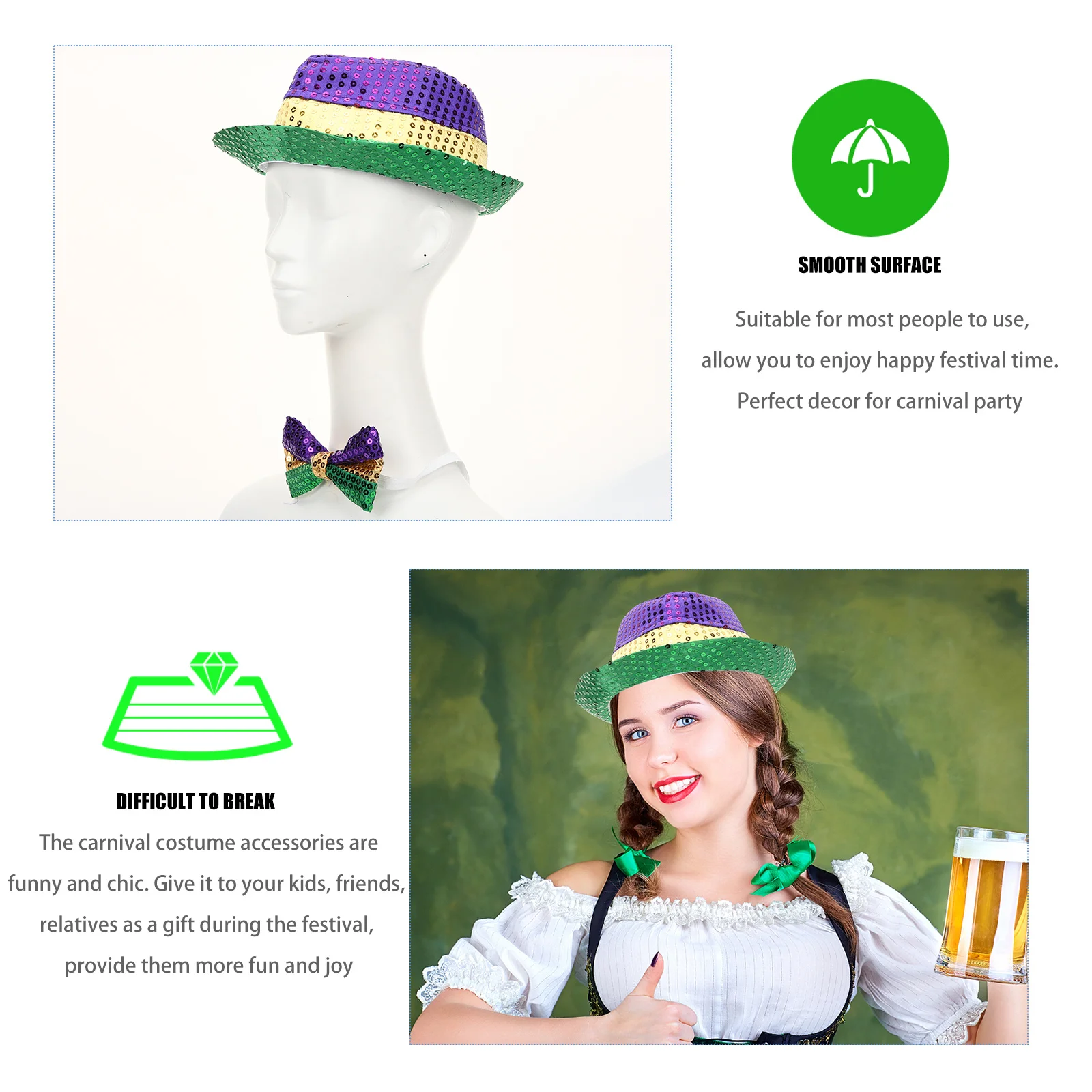 

1Set Sequin Bow Tie Hat Carnival Costume Kit Party Favor Accessories Lightweight Durable Festival Supplies Carnival Costume Kit