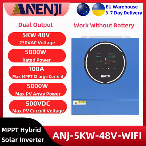 5KW 48V Solar Inverter Hybrid 220v Off Grid On Grid Dual Output Inversor Bulit 100A Mppt Solar Charge Controller Max PV 500VDC