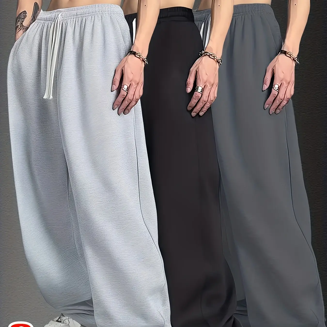 

Autumn Winter Men's Stylish Solid Color Stretch Waist Wide-leg Pants Oversized Suitable for Both Sports and Outdoor Activities