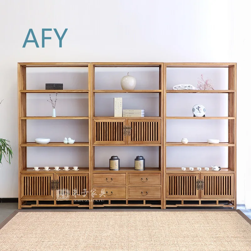 New Chinese Style Solid Wood Cabinet for Living Room Display Shelf for Books Tea Storage and Decorative Items for Home Use