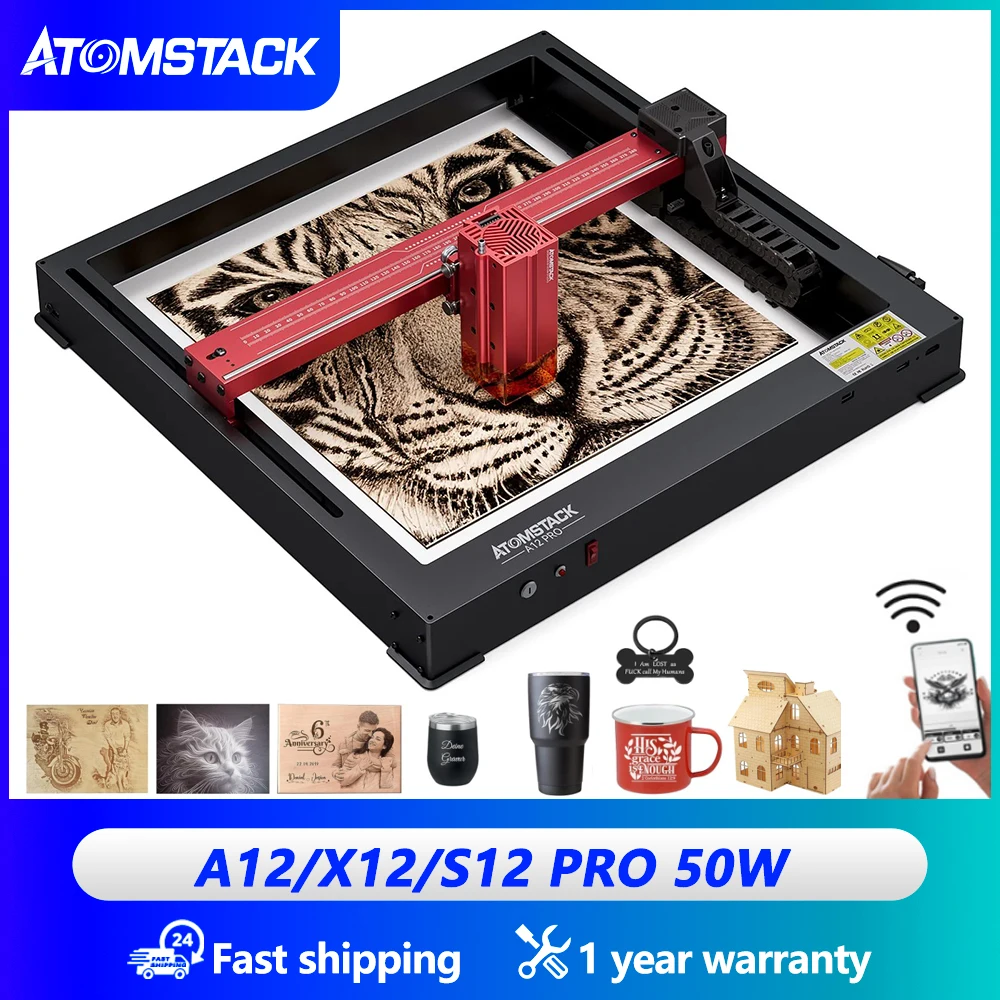 

Atomstack A12 X12 Pro 50W Second Generation Laser Cutting Machine All-In-One Metal Engraving Cnc Milling Machine With Tank Chain