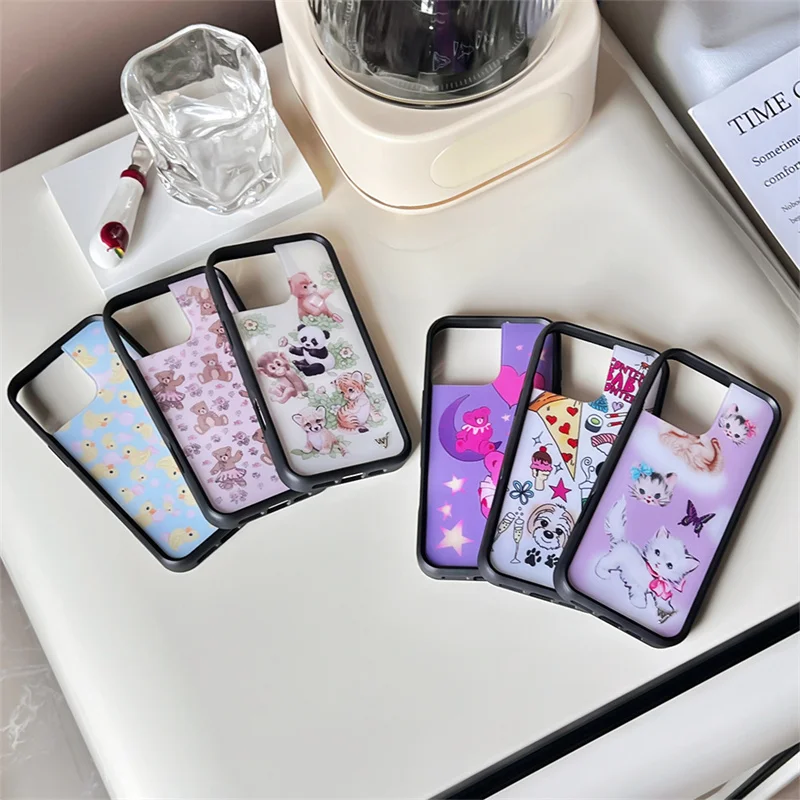 

Wildflower Cute Cartoon Anime Bear Cat Phone Case For iPhone 12 13 14 15 16 Pro Max Plus WF Lovely Duck Protect Back Cover Funda