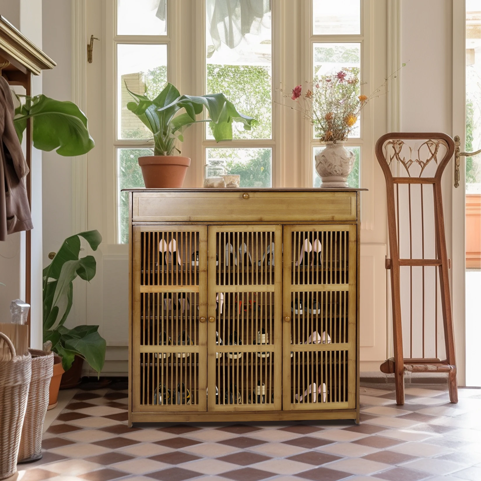 

Shoe Cabinet with 3 Doors for Entryway, 4 Tier Shoe Storage Cabinet, Freestanding Shoe Rack Storage Organiz for Closet