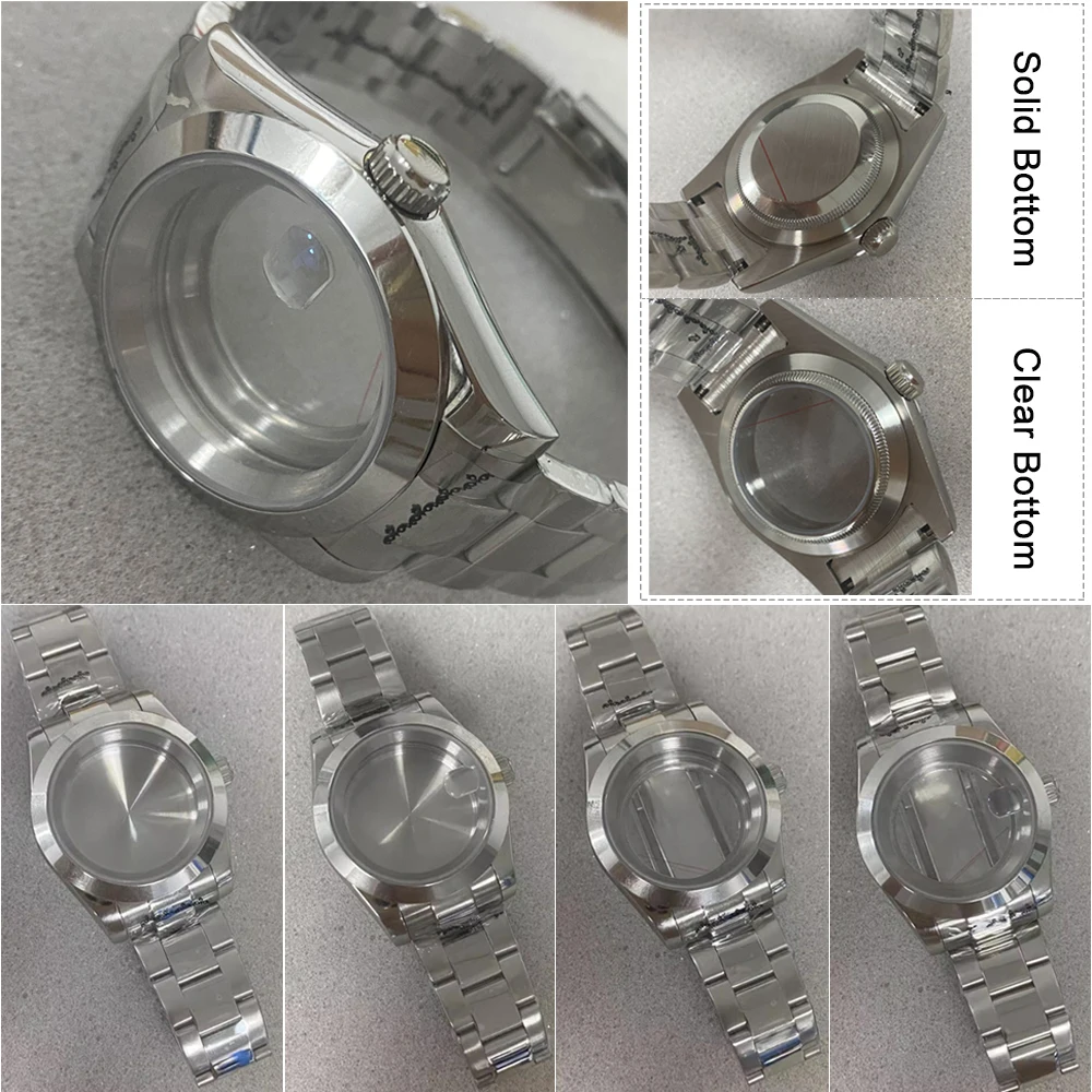 39mm Watch Case Strap for NH35/NH36 Movement Sapphire Glass 316L Stainless Steel Shell Solid/Transparent Back Cover