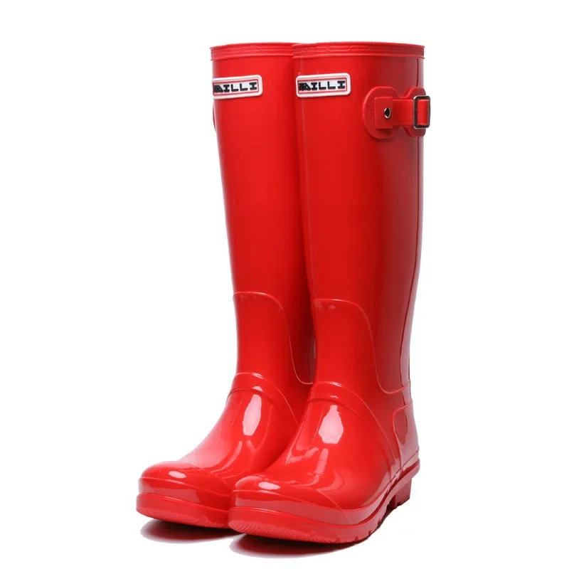 Fashionable Adult High-Booted Rain Boots For Women Spring-Autumn Anti-Slip Waterproof Korean Style Wear-Resistant Solid Color