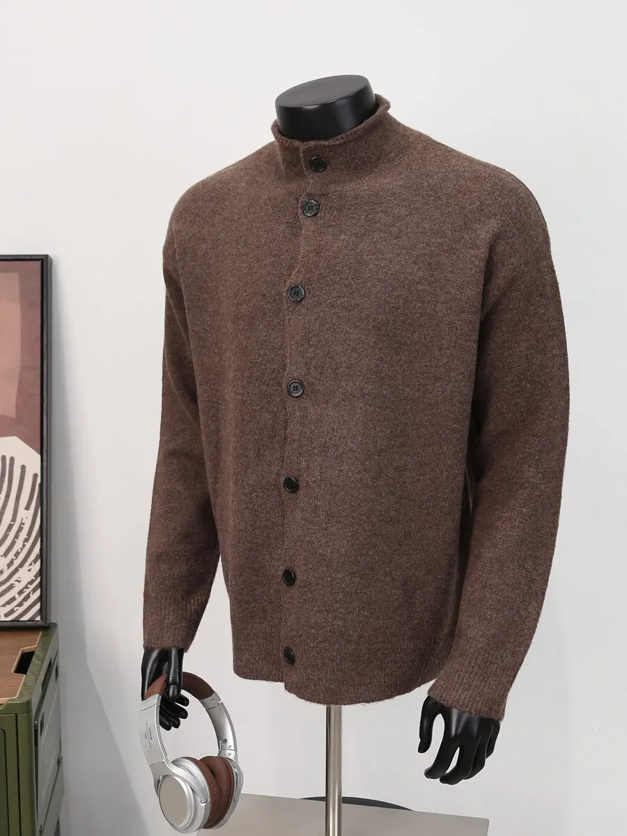 

Свободный крой в стиле ретро, трикотажный кардиган с высоким воротником, мужской повседневный универсальный цветной свитер, весна-осень