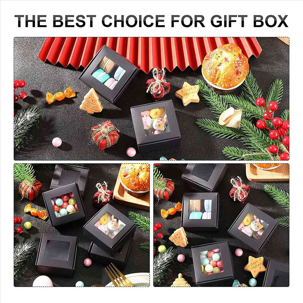 Lively- 100 Pieces Mini Kraft Paper Box with Window Present Packaging Box Treat Box for Homemade Soap Treat Bakery Candy (Black)