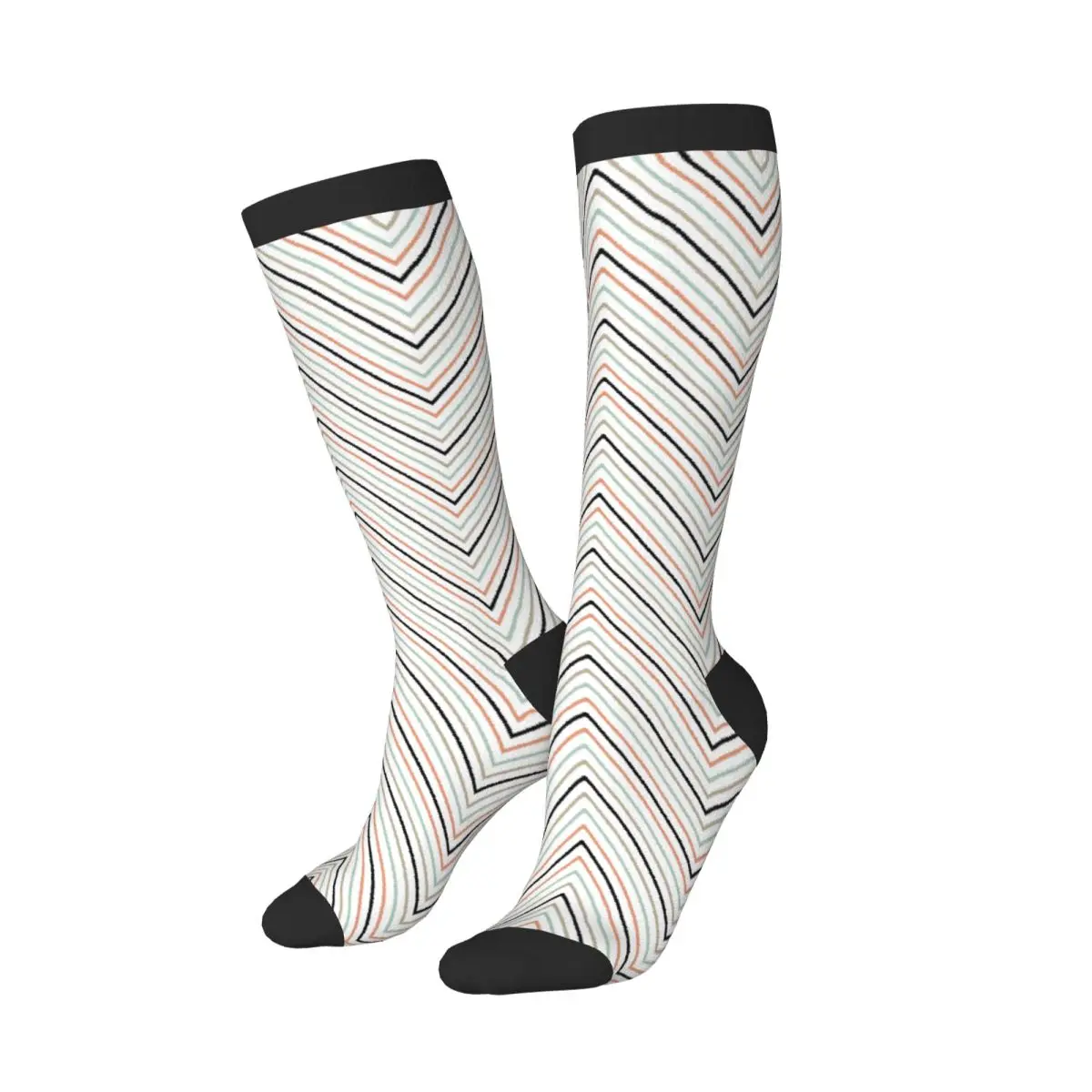 Chevron Pattern Geometric Unisex High Socks for Men Women Autumn Winter