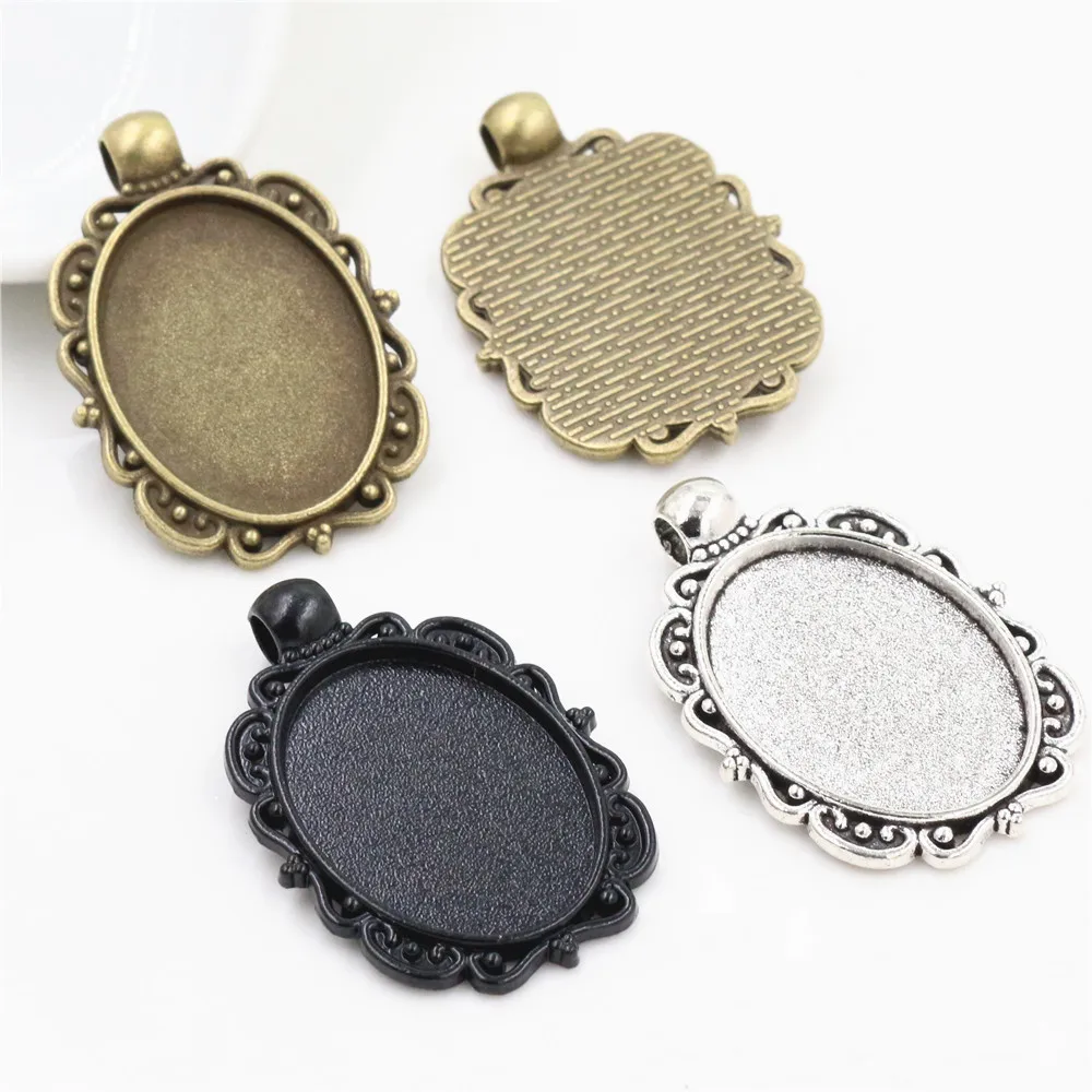 

10pcs 18x25mm Inner Size Antique Silver Plated Bronze And Black Plated Cameo Base Setting Charms Pendant necklace findings