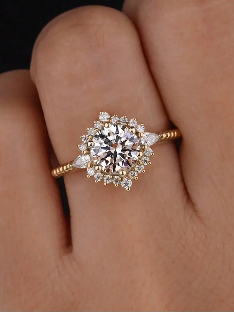 925 Sterling Silver Luxry Golden Flower Shaped Zircon Ring For Women Engagement Wedding Fashion  High Quality Fine Jewelry