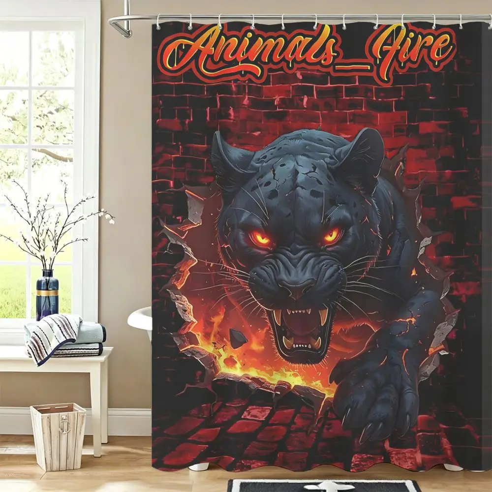 Black Fire Shower Curtain 3D Digital Print Waterproof Fabric Cool Animal Wall Decor Men Boys Bathroom Home Accessories